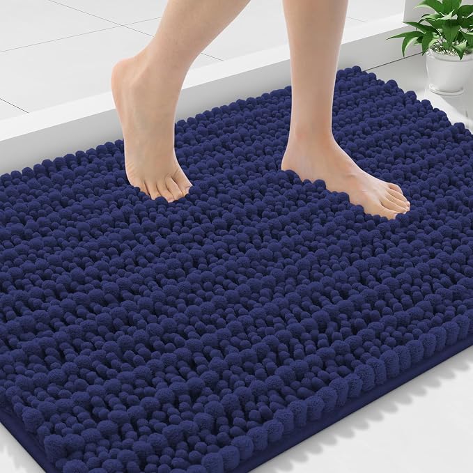 Smiry Bathroom Rugs Mat 36x24, Extra Soft Absorbent Chenille Bath Rugs, Non Slip Rubber Backing Machine Washable Quick Dry Bath Mats for Bathroom Floor, Tub, Shower, Home Decor Accessories, Deep Blue