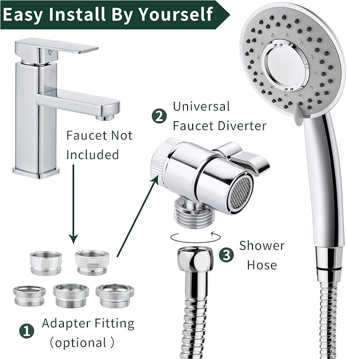 Sink Hose Shower Sprayer Attachment - Faucet Extension w/ 5 Adapters For Bathroom Bathtub, Kitchen Faucet, Utility Laundry Tub, Garden Hose Thread Spout For Delta, Moen, Kohler, American Standard