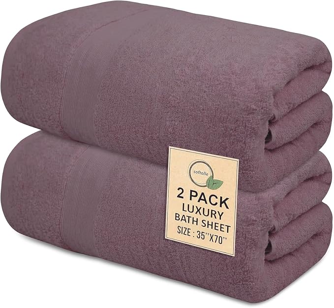 100% Cotton Luxury Bath Sheets - Pack of 2 (35" x 70") | Super Soft, Quick-Dry & Highly Absorbent Towels for Bathroom, Home, Spa & Gym (Purple Ash)