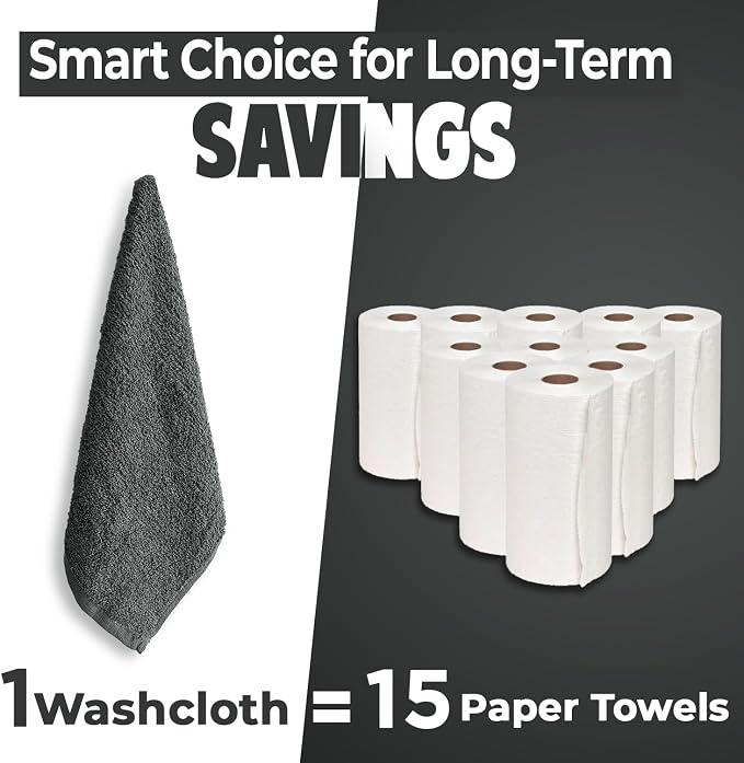 DAN RIVER 12 Pack Wash Cloths for Showering [12x12] - 100% Cotton Washcloths Premium Quality Flannel Face Cloths for Bathroom, Highly Absorbent and Soft Feel Wash Clothes, Black, Grey & White