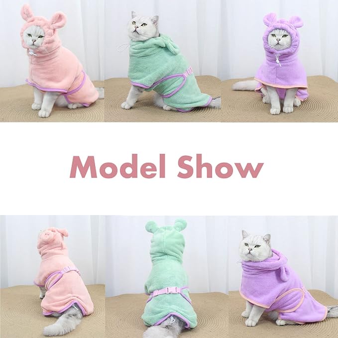 Dog Bathrobe, Microfiber Fast Drying Absorbent Hooded Bath Towel for Puppy Small Medium Large Dog Cat(Purple,S)