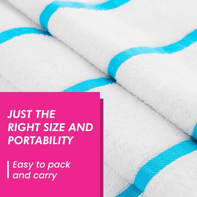 CASA COPENHAGEN Cabana Pool 2Pcs 100% Egyptian Cotton XL Designer Bathsheet Beach Towels Set- White Cyan, 500GSM, 35"x70", Bath Sheet Beach Towels Set for Women & Men