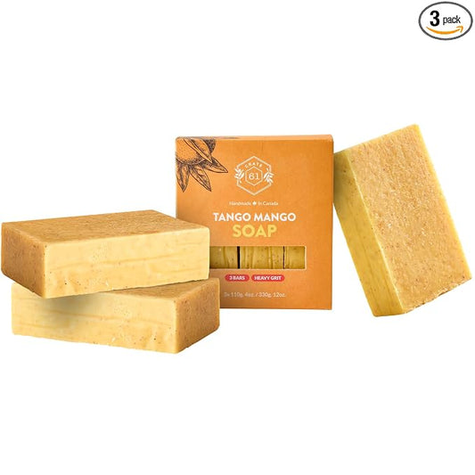 Crate 61 Organics, Handmade in Canada, Plant Based Cold Process Natural Bar Soap For Face And Body, With Premium Essential Oils, For Men And Women 3 Pack (Mango)