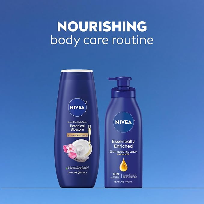 NIVEA Nourishing Botanical Blossom Body Wash with Nourishing Serum, Moisturizing Body Wash for Women, Enriched with Provitamin B5 and Vitamin E, 20 Fl Oz Bottle