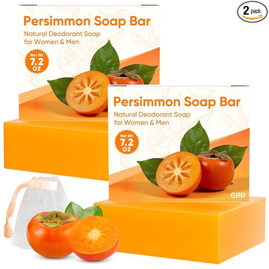 GPP Persimmon Soap Bar for Body Odor Control: 2 PCS Natural Body Wash Soap for for Old People Smell Eliminating Body Odor, Purifying Deodorizing Odor Eliminator for Women & Men, 3.53oz/pe
