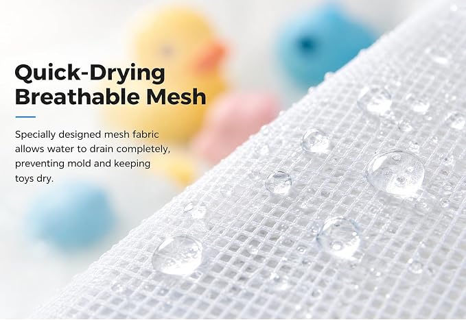 Bath Toy Storage Holder for Toddler Bathtub,3-Section Mesh, 5 Adhesive Hooks, Quick-Dry Shower Organizer for Toddler Bath Toys Ages 2-8, Kids Bathroom Toy Basket Storage Net