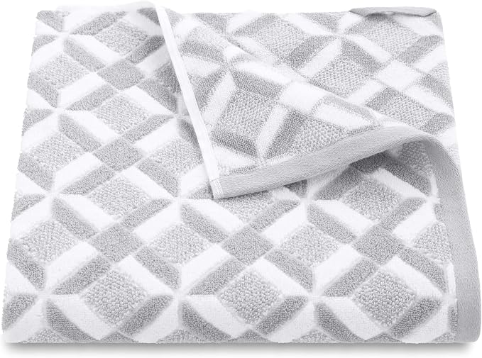 Martex Restore Geo Bath Towel – Soft, Absorbent, Moisture-Wicking and Quick to Dry – Lightweight for Everyday Use – Comfortable Feel with Convenient Loop for Hanging – 30" x 56" – Gray