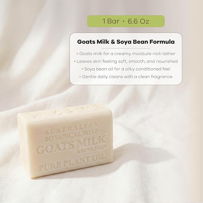 Australian Botanical Soap Goat Milk Soap Bar – Triple-Milled Body Cleanser with Shea Butter & Soya Bean Oil – Gentle Hydration for Sensitive Skin 6.8 oz – 1 Pack