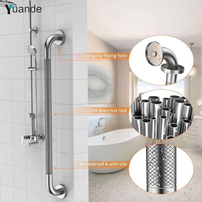 4 Pack 32 Inch Shower Grab Bar, YuanDe Brushed Nickel Bathroom Grab Bar Handle w/Anti-Slip Knurled Grip, Stainless Steel Bath Balance Bar, 1.25" Diameter Safety Hand Rail Support,Handicap Elderly