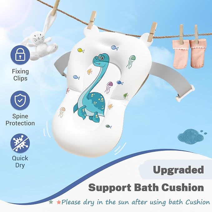 AVIDOR Baby Bathtub,Collapsible Bathtub for Newborn to Toddler,Durable Essential Infant Bath Tub,Portable Travel Baby Tub with Soft Bath Net,No-Slip Feet and Dinosaur Shaped (Navy Blue)