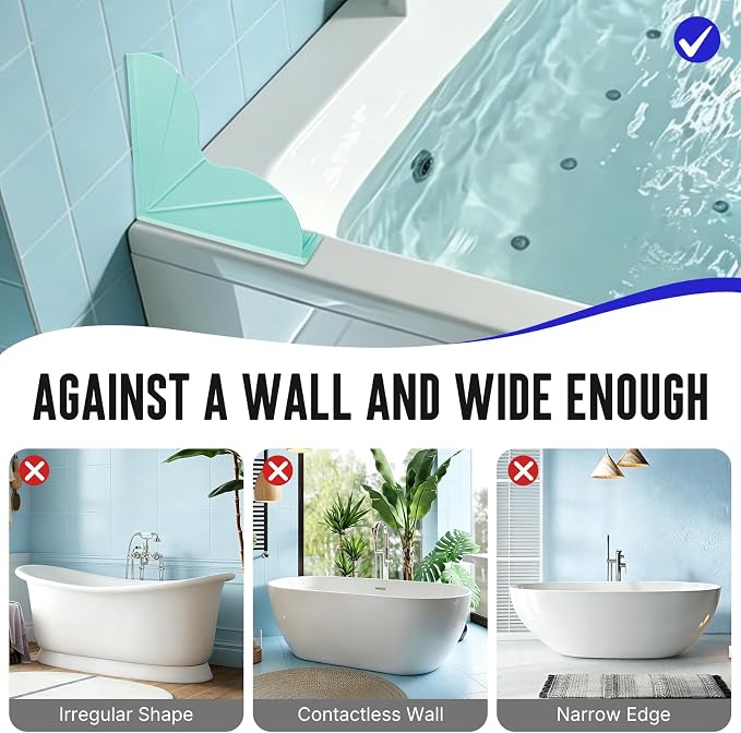 BUCABUCA 2-Pack Silicone Shower Splash Guard with Strong Suction Cups, No Adhesive L-Shaped Bathroom Water Splash Blocker, Reusable Silicone Water Guard for Bathtub, Washbasin, Kitchen Sink (Green)