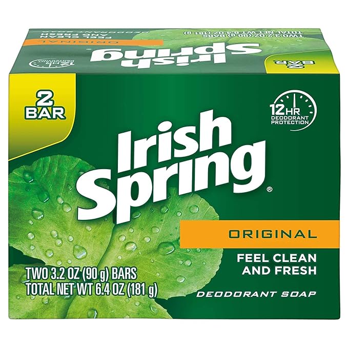 Irish Spring Original Deodorant Bar Soap, 3.20 oz bars, 2 ea