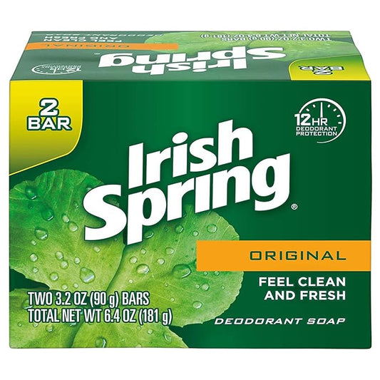 Irish Spring Original Deodorant Bar Soap, 3.20 oz bars, 2 ea
