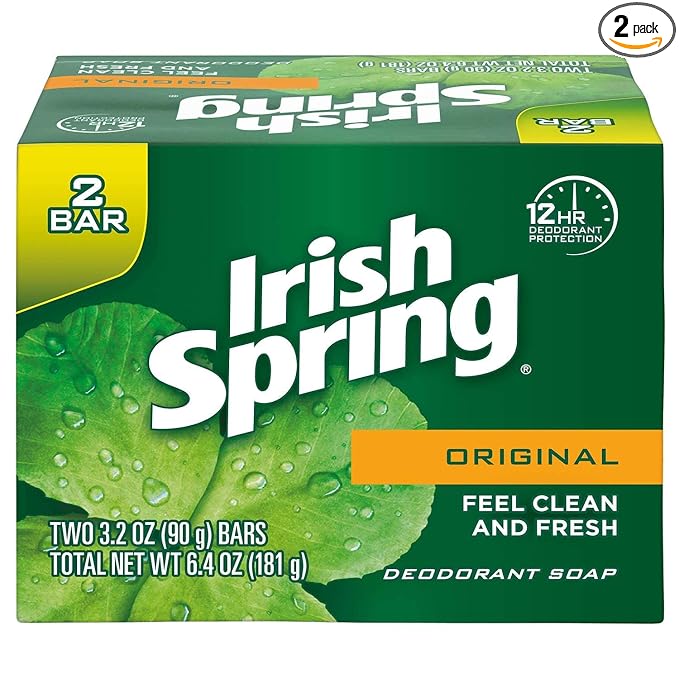 Irish Spring Original Deodorant Bar Soap, 3.20 oz bars, 2 ea