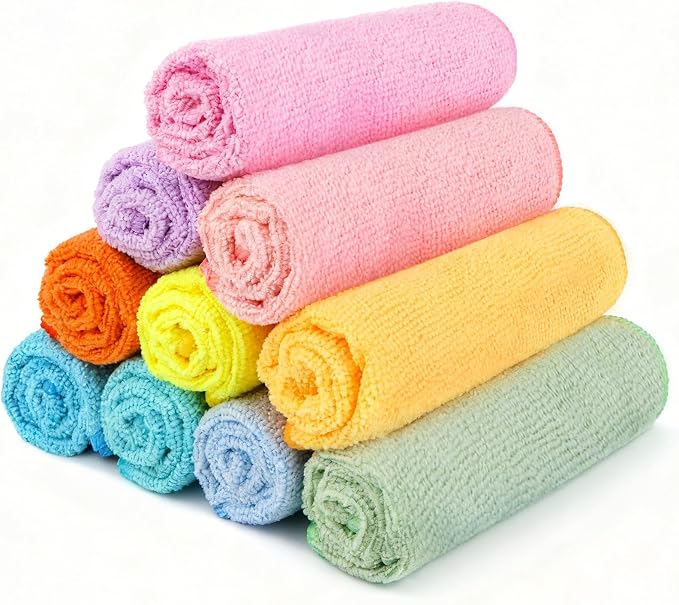 Orighty Wash Cloths, 10 Pack Face Towels, Soft Quick-Drying Washcloths, Multi-Purpose Microfiber Face Cloths for Bathroom, Gym, Spa, Hotel, Travel, 11.5"x11.5", Multicolor