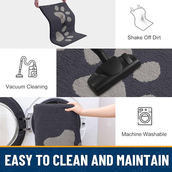 Smiry Dog Door Mat for Muddy Paws, Absorbs Moisture and Dirt, Low-Profile Entryway Mat with Non-Slip Backing, Entry Indoor Outdoor Doormat for Inside Floor (70x24 Inches, Dark Grey, Paw