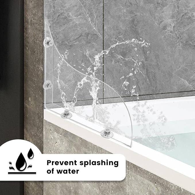 Daily Treasures 2Pcs Removable 9.06"x7.87" Shower Splash Guard with Silicone Sucker, Reusable Splash Guard for Shower, 3MM Thickened Bathtub Splash Guard,Detachable Bathtub Splash Guard for Tub