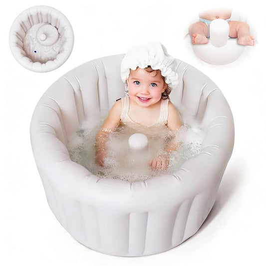 Portable Inflatable Baby Bathtub for Babies 6 Months and Up, Foldable Baby Pool with Anti-Slip Base & Soft Support Seat, Ideal for Travel & Household Use