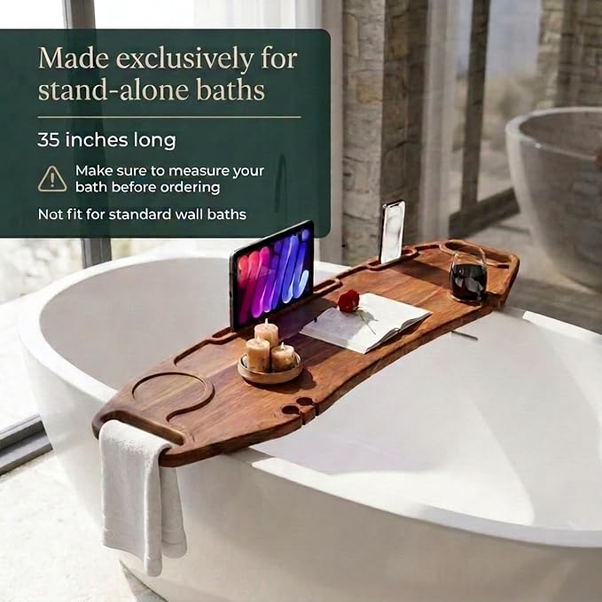 Lush & Style Premium Bathtub Tray Large 35x10 Inch, Acacia Wood Luxury, Waterproof, Non-Toxic, Adjustable Legs, No Tools Required,Caddy Tray,New Home Essenials Make sure to measure before 35 Inch Long
