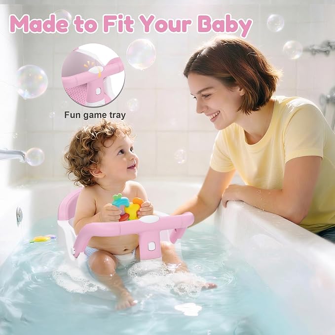 Baby Bath Seat for Babies 6 Months & Up Sitting Up | 360° Stable Toddler Bath Chair with One-Touch Button | Baby Bath Tub Seat with Suction Cups | Open Design, Compact, Detachable, Non-Slip (Pink)