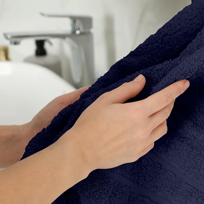 100% Ring Spun Cotton Hand Towels for Bathroom – 550 GSM Soft & Absorbent Towel Set– Pack of 6 Small Towel (34x20in) – Quick Dry Luxury Cotton Hand Towels – Navy Blue