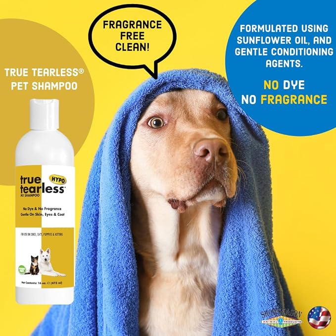 ShowSeason True Tearless® Pet Shampoo 16 oz. for Dogs and Cats | Hypoallergenic and Mild, Contains No Fragrance or Dye, Cruelty and Paraben Free, Biodegradable and Non-Toxic, Made in The USA