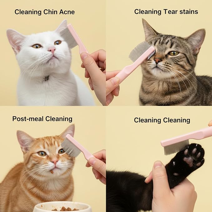 2Pcs Professional Eye Comb for Pets Stainless Steel Dog Eye Comb Gentle Facial Combs for Dogs & Cats Stress-Free Tear Stain Dirt and Debris Remover Comfortable Grip for Daily Pet Grooming