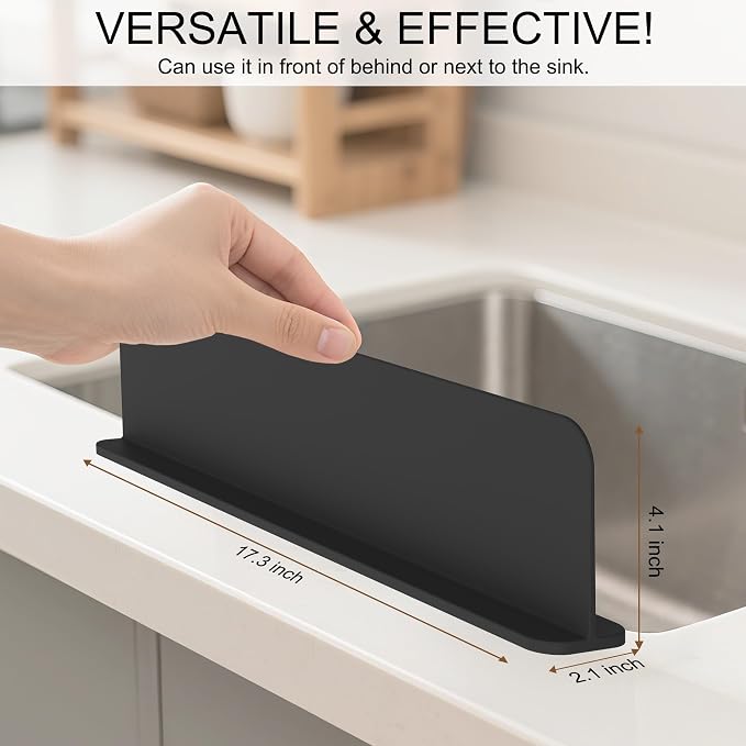 Mofason Silicone Sink Splash Guard for Kitchen Water Splash Guard, Black | 17.3"x4.1" sink splash guard for kitchen sink area suction cups, sink backsplash guard Fits front edge counter behind faucet