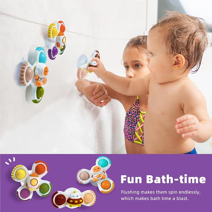 LiKee Strong Suction Cup Fidget Rotating Sensory Bath Toys for Baby Christmas Stocking Stuffers, Airplane Car Travel Table & Window Toys for Toddler Boys and Girls, 10+ Months