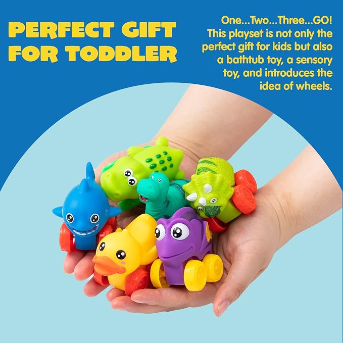 JOYIN Animal Cars, Soft Rubber Car Set Toy, Baby Mini Vehicles, Bath Toy Car for Boys and Girls, Summer Beach and Pool Activity Gift, Party Favors for Kids