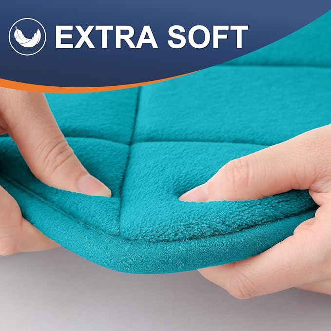 OLANLY Memory Foam Bath Mat 59x24, Ultra Soft and Absorbent Bathroom Rugs, Machine Washable, Comfortable Bath Carpet for Bathroom Floor, Tub and Shower, Teal