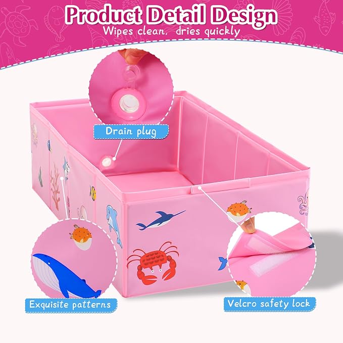 Collapsible Baby Bathtub, Portable Foldable Travel Bath Tub for Infant Toddler, Converts Shower to Tub, No Assembly Folds Flat for Storage, 6M-5 Years, Pink
