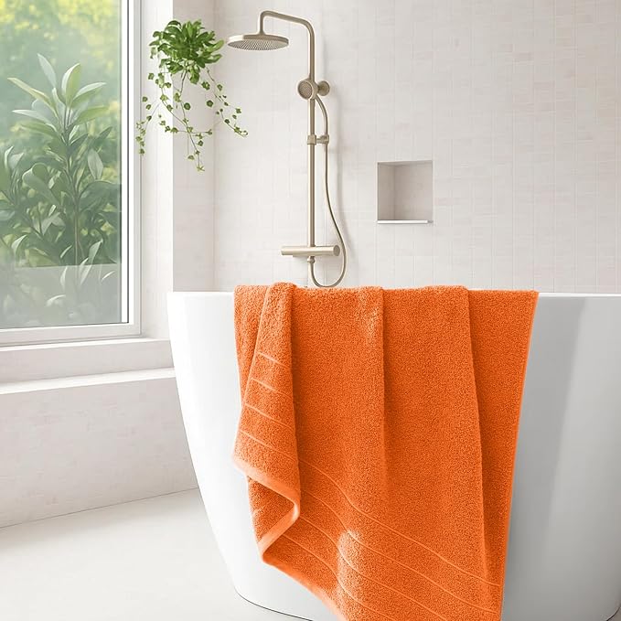 DAN RIVER Extra Large Bath Towels Set of 4, 30 x 60 Inches - 100% Cotton Larger & Lighter Weight Towels for Bathroom - Quicker to Dry, Super Soft & Highly Absorbent Towels for Home, Orange