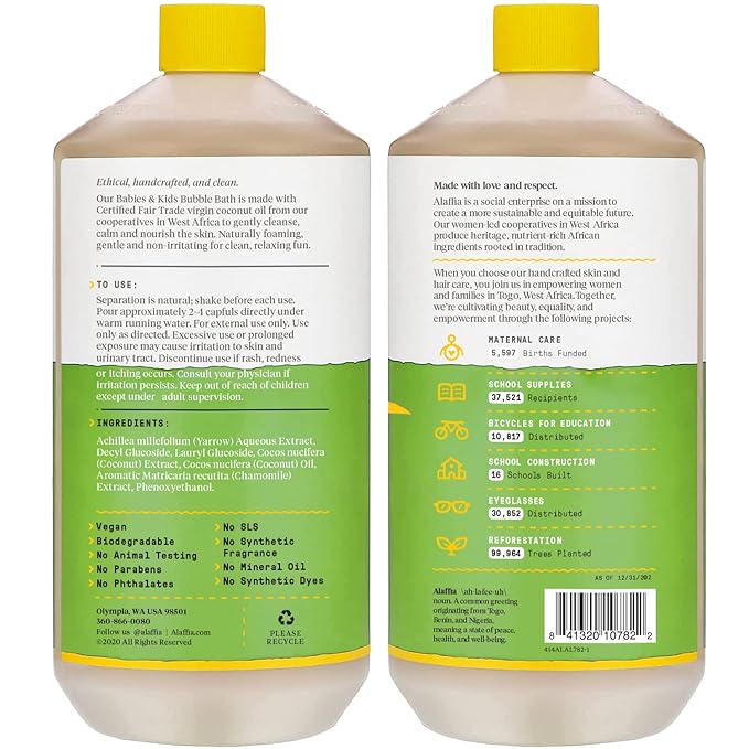 Alaffia Bubble Bath for Babies & Kids, Coconut Chamomile 2-Pack – Long-Lasting, Moisture-Rich Bubbles with Coconut Oil, 32 Fl Oz Ea