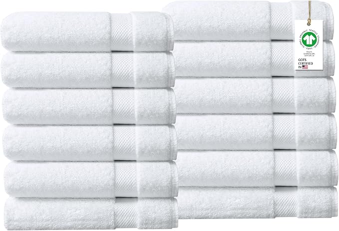 100% Organic Cotton Towels 650 GSM Plush Feather Touch Quick Dry Bath Towel, Pack of 12 GOTS Certified, Oeko-Tex Green Certified, Organic Cotton Bath Towel, 30"X58"