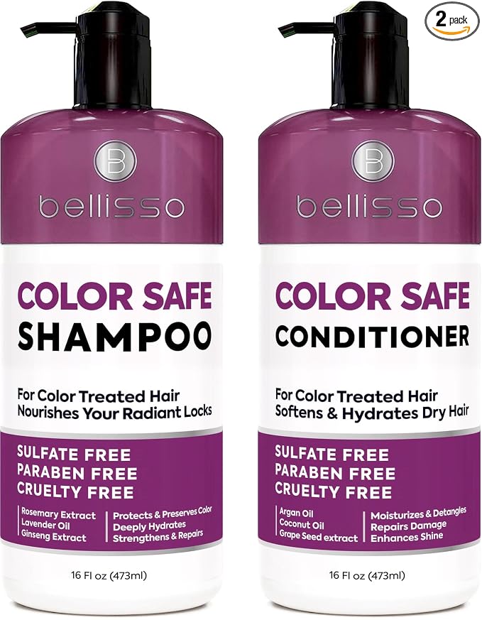 Color Safe Shampoo and Conditioner Set – Anti-Fade Protection for Color Treated, Dyed & Highlighted Hair – Sulfate & Paraben Free, Hydrating Formula with Rosemary, Coconut & Argan Oil for Women & Men
