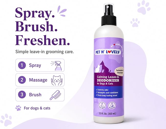 Pet N' Lovely Calming Leave-in Deodorizer, 12 Fl. Oz | Controls Odor, for Dogs and Cats, Detangles & Conditions, Fresh Long Lasting Scent