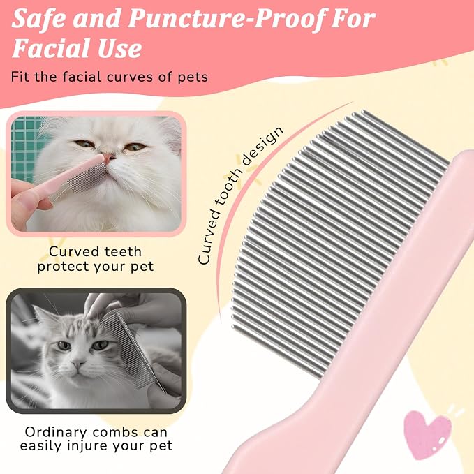 Sibba Stainless Steel Dog Eye Comb Pet Facial Grooming Comb for Pet Facial & Paw Grooming Dog Flea Combs Cat Groomings Kit Stress-free Tear Stain Remover for Dogs & Cat Fit Yorkie, Shih Tzu, Maltese