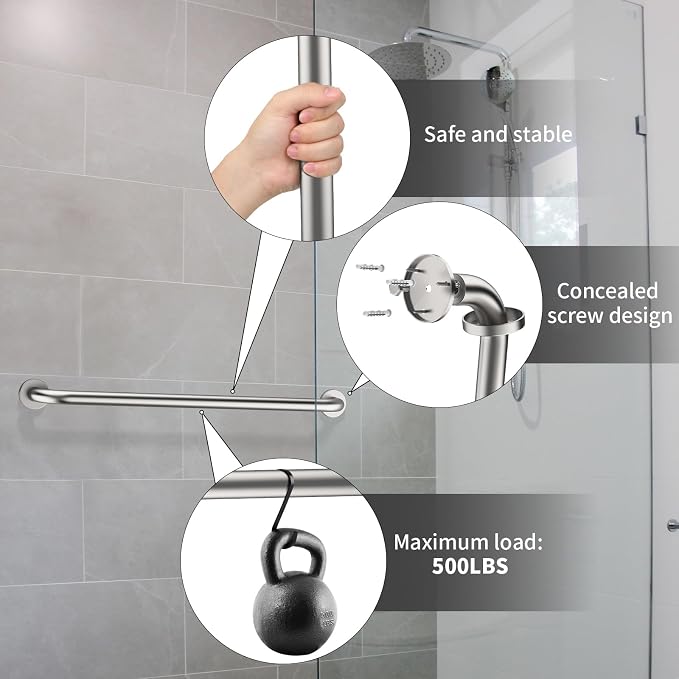 2 Pack 32 Inch Shower Grab Bars Satin Brushed Nickel, ZUEXT SUS304 Stainless Steel Bathroom Shower Balance Bar, Safety Hand Rail Support,Handicap Elderly Senior Assist Bath Grab Handle(1.25" Diameter)
