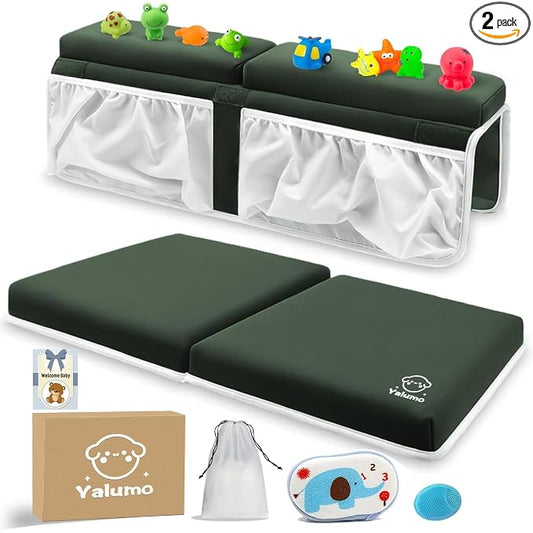 Bath Kneeler and Elbow Rest Set Baby Bath Kneeling Pad, Thick Anti-Slip Bathing Kneeling Mat Cushion Quick Drying Bathtub Knee Saver with Arm Support and Pockets for Bathroom Bathing Time Comfort