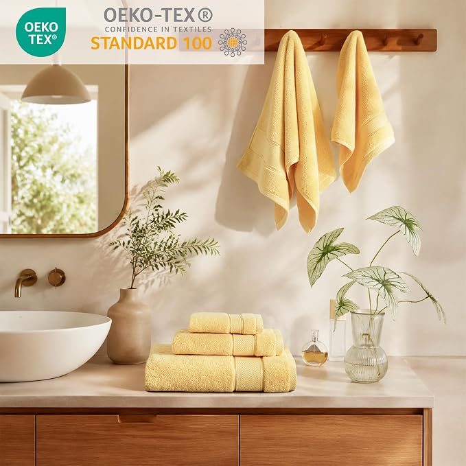 Marvione Bath Towels Set 6 Piece, 100% Turkish Cotton Highly Absorbent and Soft Towels for Bathroom 2 Bath Towels 2 Hand Towels 2 Washcloths, Light Yellow