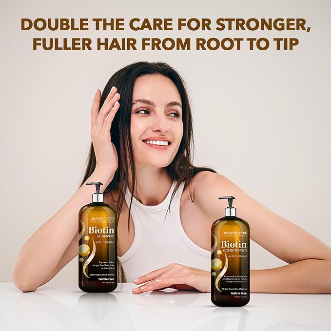 Majestic Pure Rosemary Castor & Biotin Shampoo and Conditoner-16fl oz each | Hair Thinning & Volumizing Shampoo for Hair Loss and Body for 72+ Hours - with DHT-3 Blocker Sulfate Free and Vegan Formula