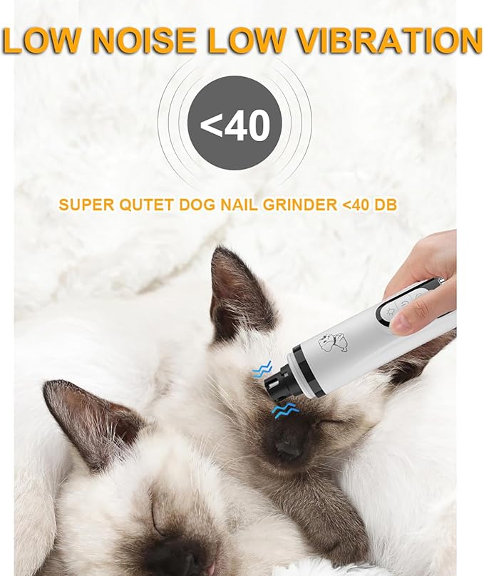 Dog Nail Grinder, 3-Speed, Ultra Quiet for Small to Large Dogs | Dual LED Lights for Quick Visibility, 7000-9000 RPM, <40dB, Ergonomic Grip, Multiple Grinding Ports, 2000mAh