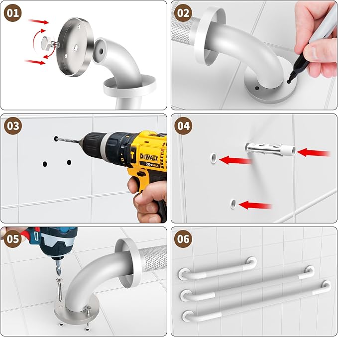 3 Pack Anti Slip Shower Grab Bar for Commercial, Munzong 18" 36" 42" White Bathroom Grab Bar Bundle,1.25" Diameter Handicap Balance Bar,Stainless Steel Safety Hand Rail for Elderly Assist Bath Handle