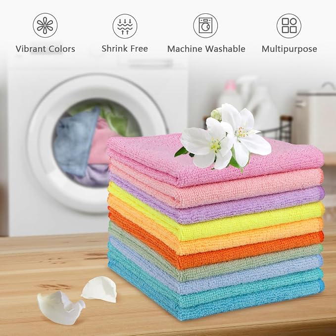 Orighty Wash Cloths, 20 Pack Face Towels, Soft Quick-Drying Washcloths, Multi-Purpose Microfiber Face Cloths for Bathroom, Gym, Spa, Hotel, Travel, 11.5"x11.5", Multicolor