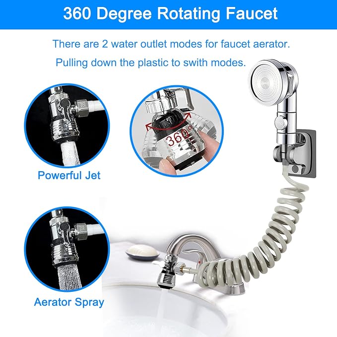 Sink Faucet Sprayer Attachment,Sink Shower Sprayer Attachment Set To Tub Faucet,ON/OFF Shower Head with (5 adapters),Sink Extension Hose Sprayer for Laundry Bathroom Kitchen