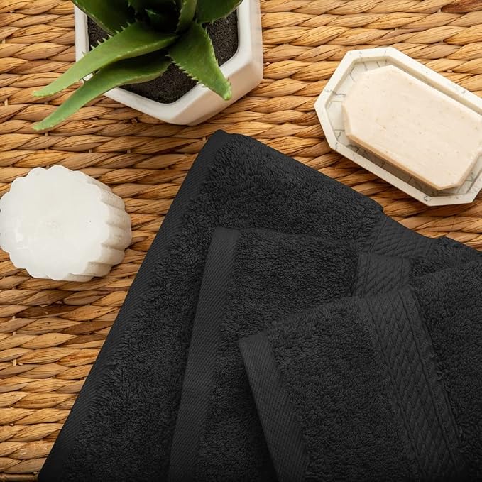 Superior Egyptian Cotton Ultra Plush & Absorbent, 3 Piece Set, Black | Quick Dry, Soft Luxury Towel Set, Bath Essentials, Guest Bath, Spa, 1 Bath, 1 Hand, 1 Face Towels, Madeline Towels