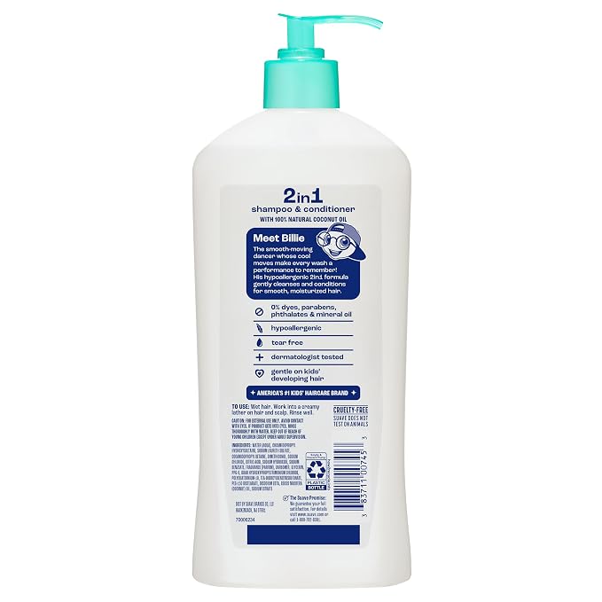 Suave Kids Purely Fun 2 in 1 Shampoo and Conditioner with Coconut Oil, Tear-Free, Hypoallergenic, Gentle Hair Care for Sensitive Scalps, Kids Shampoo & Conditioner, 6 Count, 18 fl oz