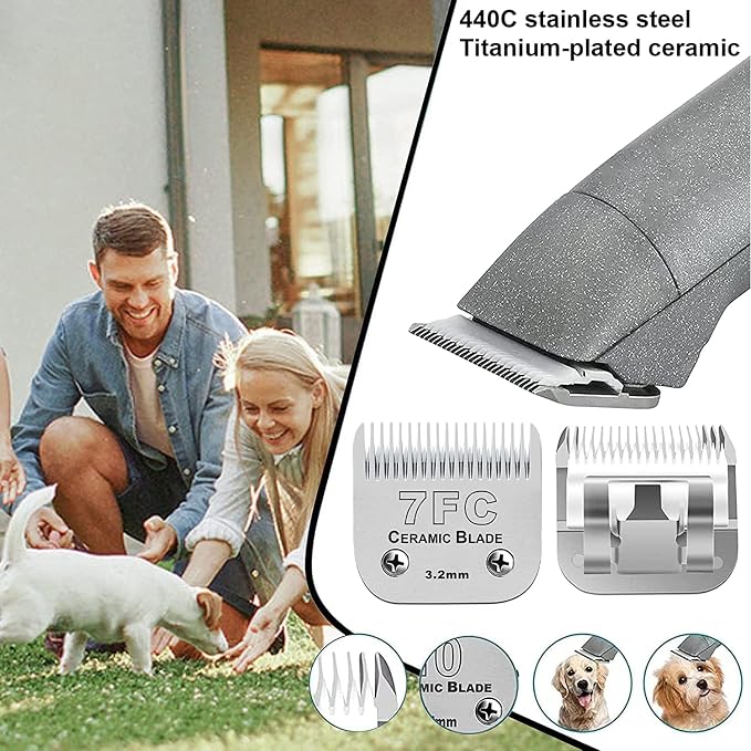 3PCS 7FC Blades Dog Grooming Blades Compatible with Andis/Wahl Dog Clipper | Cut Length 1/8-Inch (3.2MM),Dog Clipper Blade compatible with Oster A5/Wahl KM Series ,Ceramic Blade & Stainless Steel Blade