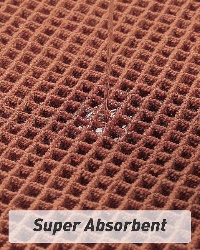 AMOAMI Upgraded Waffle Bath Mat, Super Absorbent Non Slip Bath Mats for Bathroom Floor, Machine Washable Bathroom Rugs with Tassels, Rubber Backed Bathroom Mats, Ultra Soft, 20" x 32", Dirty Orange